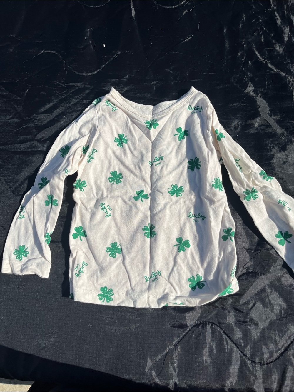Carter's White Long Sleeve Tee with Green Clover Print and 'Lucky' Script